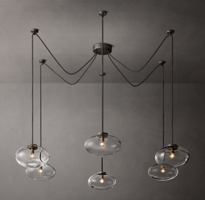 Clear Blown Glass Globe Suspension Chandelier
