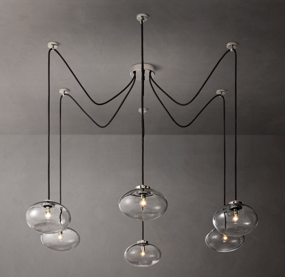 Clear Blown Glass Globe Suspension Chandelier