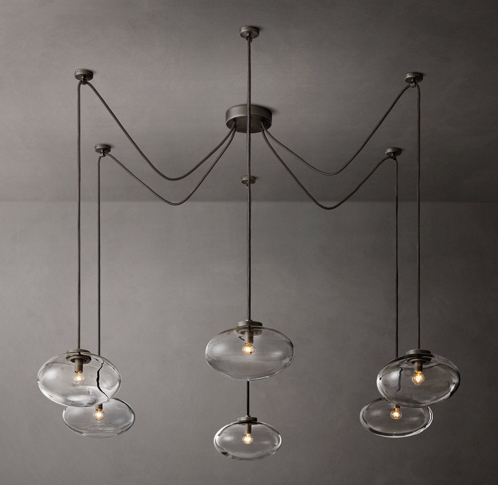 Clear Blown Glass Globe Suspension Chandelier