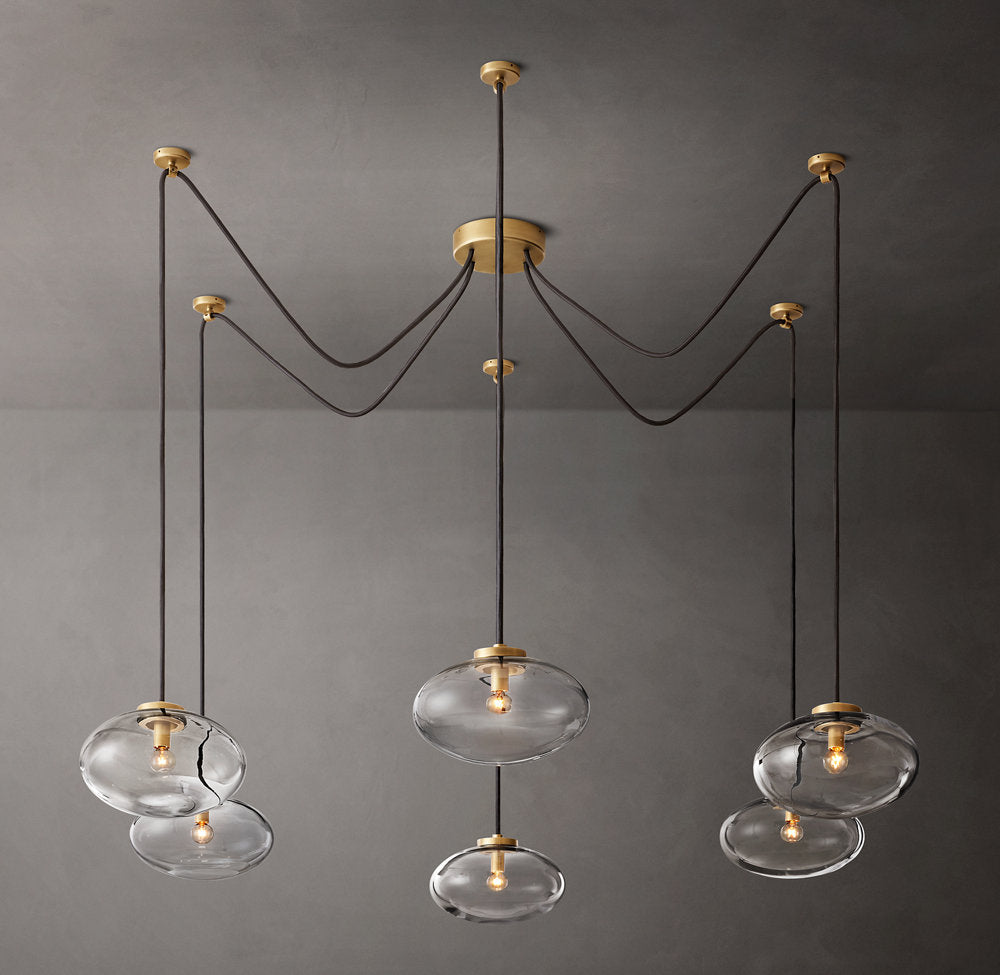 Clear Blown Glass Globe Suspension Chandelier