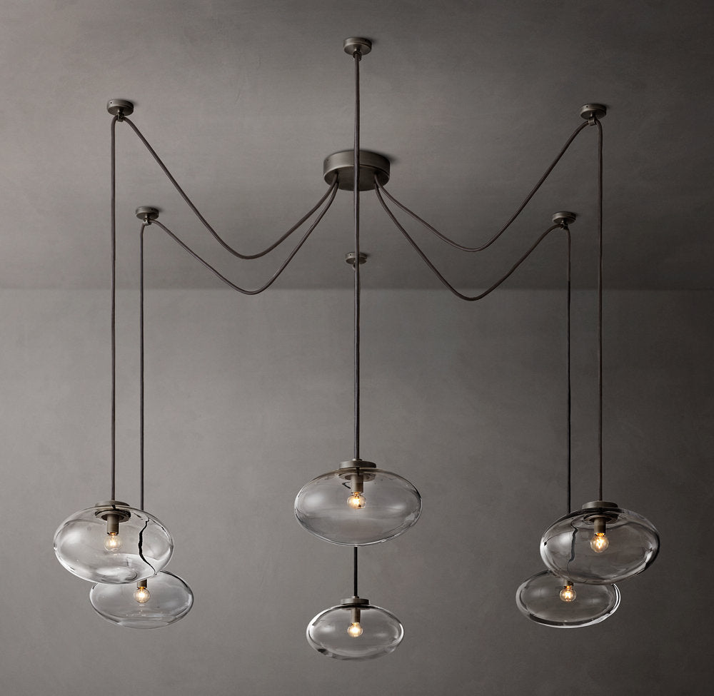 Clear Blown Glass Globe Suspension Chandelier