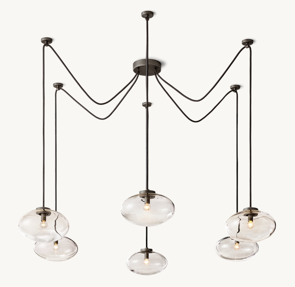 Clear Blown Glass Globe Suspension Chandelier