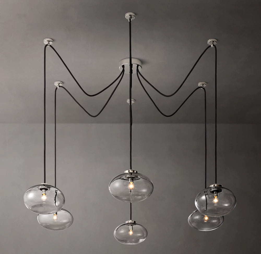 Clear Blown Glass Globe Suspension Chandelier