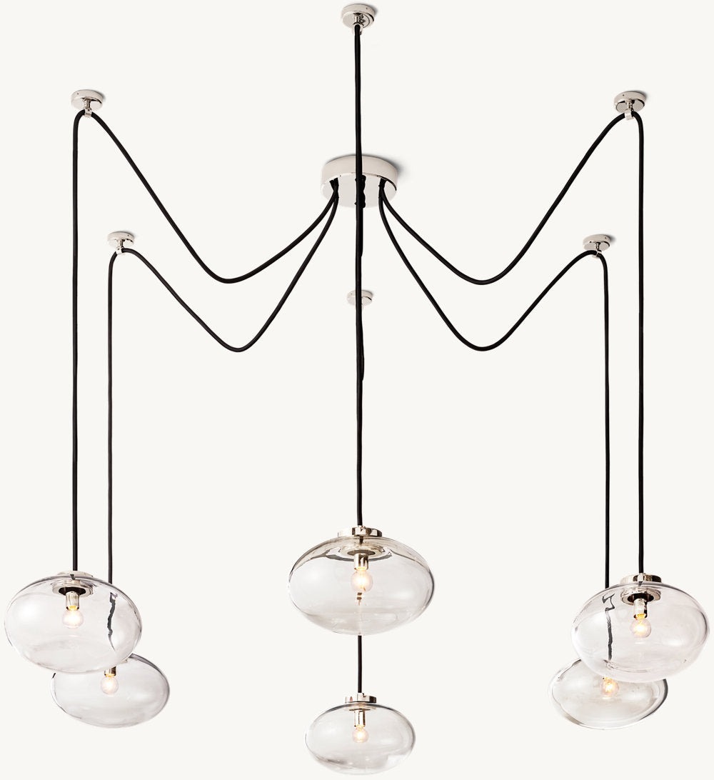 Clear Blown Glass Globe Suspension Chandelier