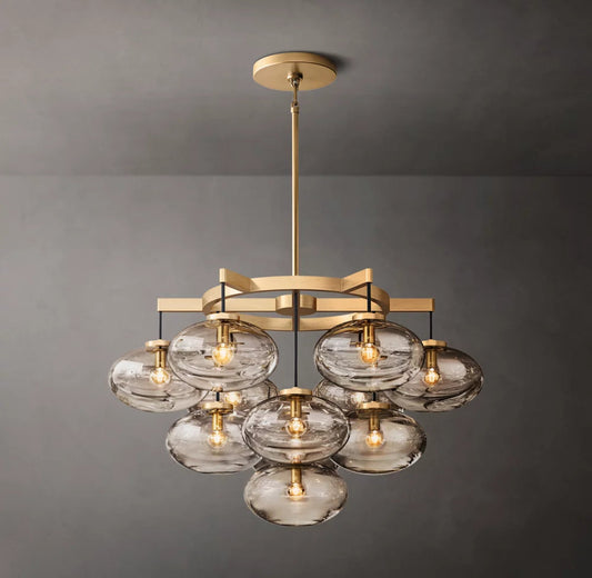 Clear Blown Glass Globe Tower Chandelier