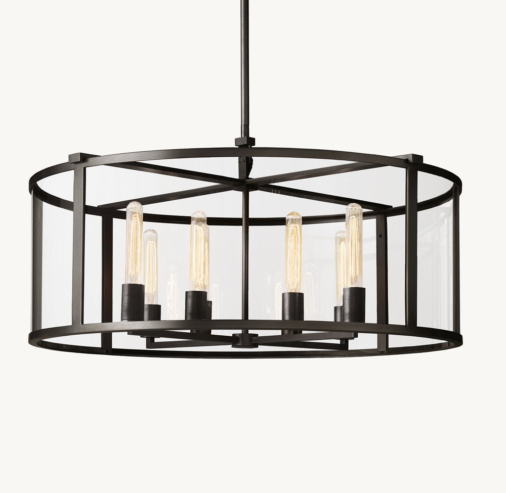 Clear Glass Architectural Drum Chandelier