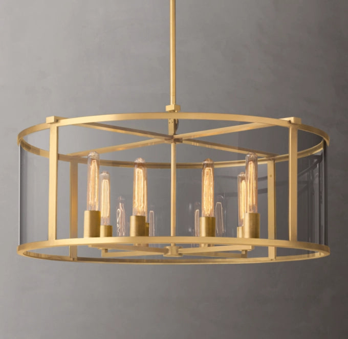 Clear Glass Architectural Drum Chandelier