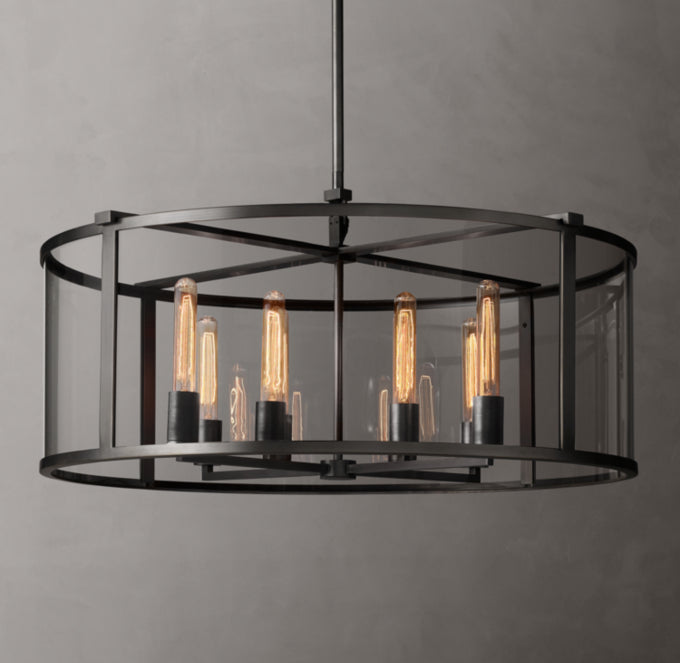 Clear Glass Architectural Drum Chandelier