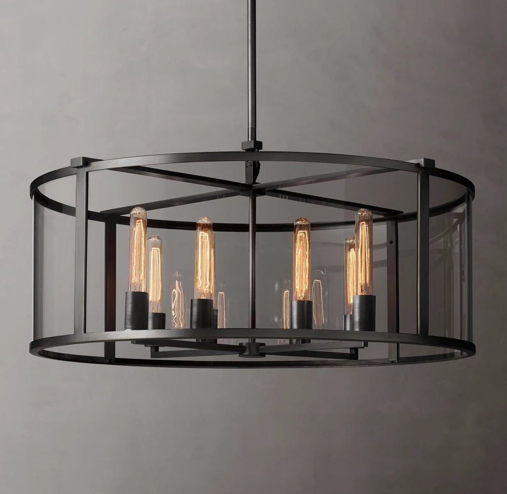Clear Glass Architectural Drum Chandelier