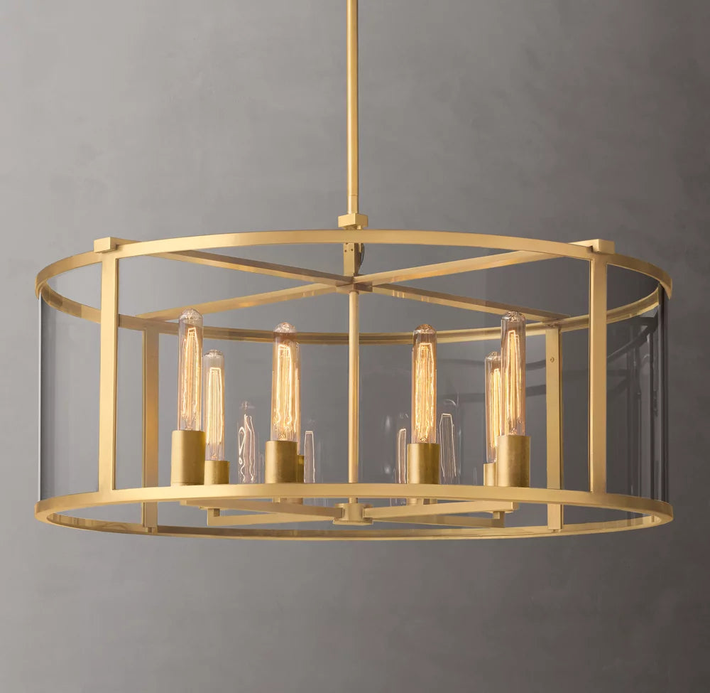 Clear Glass Architectural Drum Chandelier
