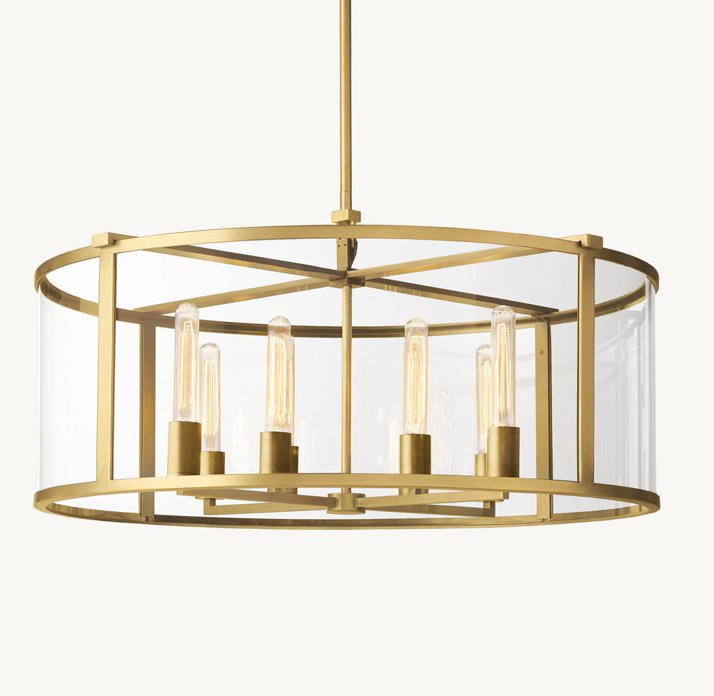 Clear Glass Architectural Drum Chandelier