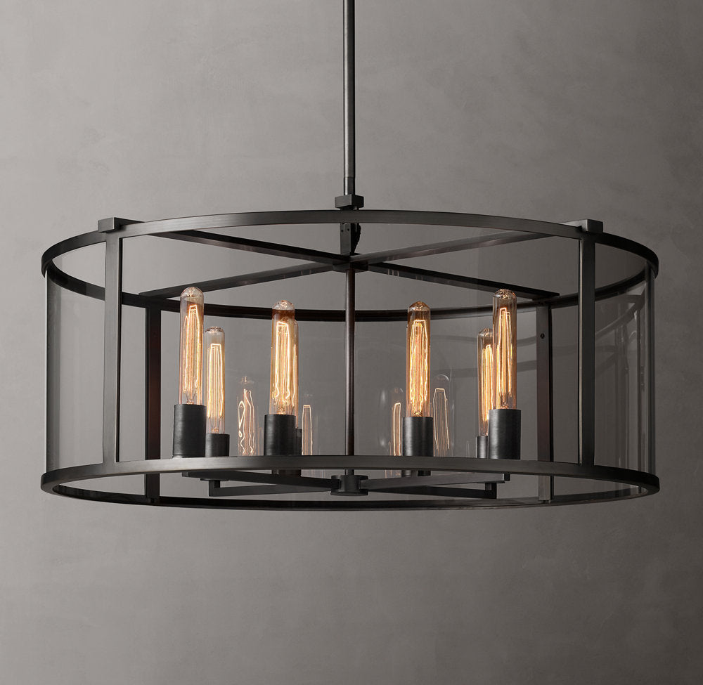 Clear Glass Architectural Drum Chandelier