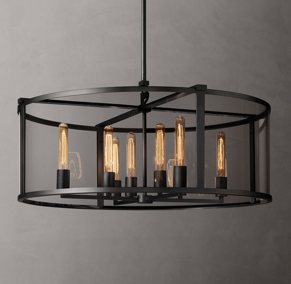 Clear Glass Architectural Drum Chandelier