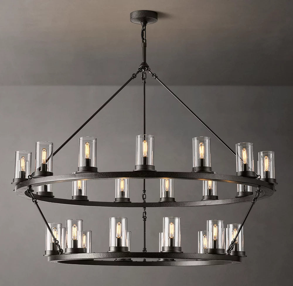Clear Glass Twin Ring Chandelier