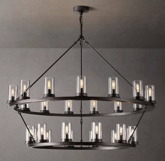Clear Glass Twin Ring Chandelier