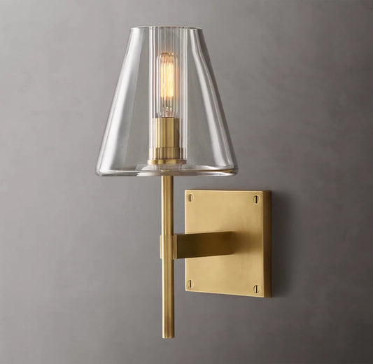 Clear Tapered Glass Brass Sconce