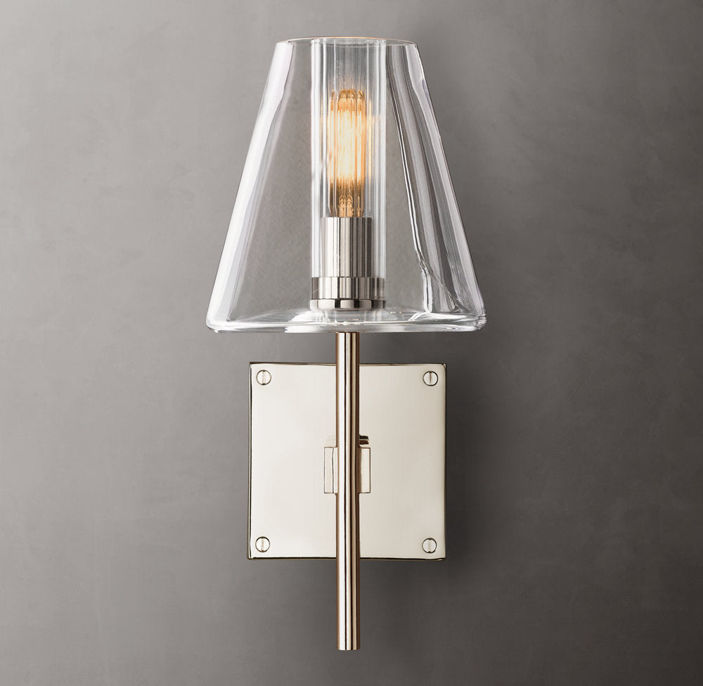 Clear Tapered Glass Brass Sconce