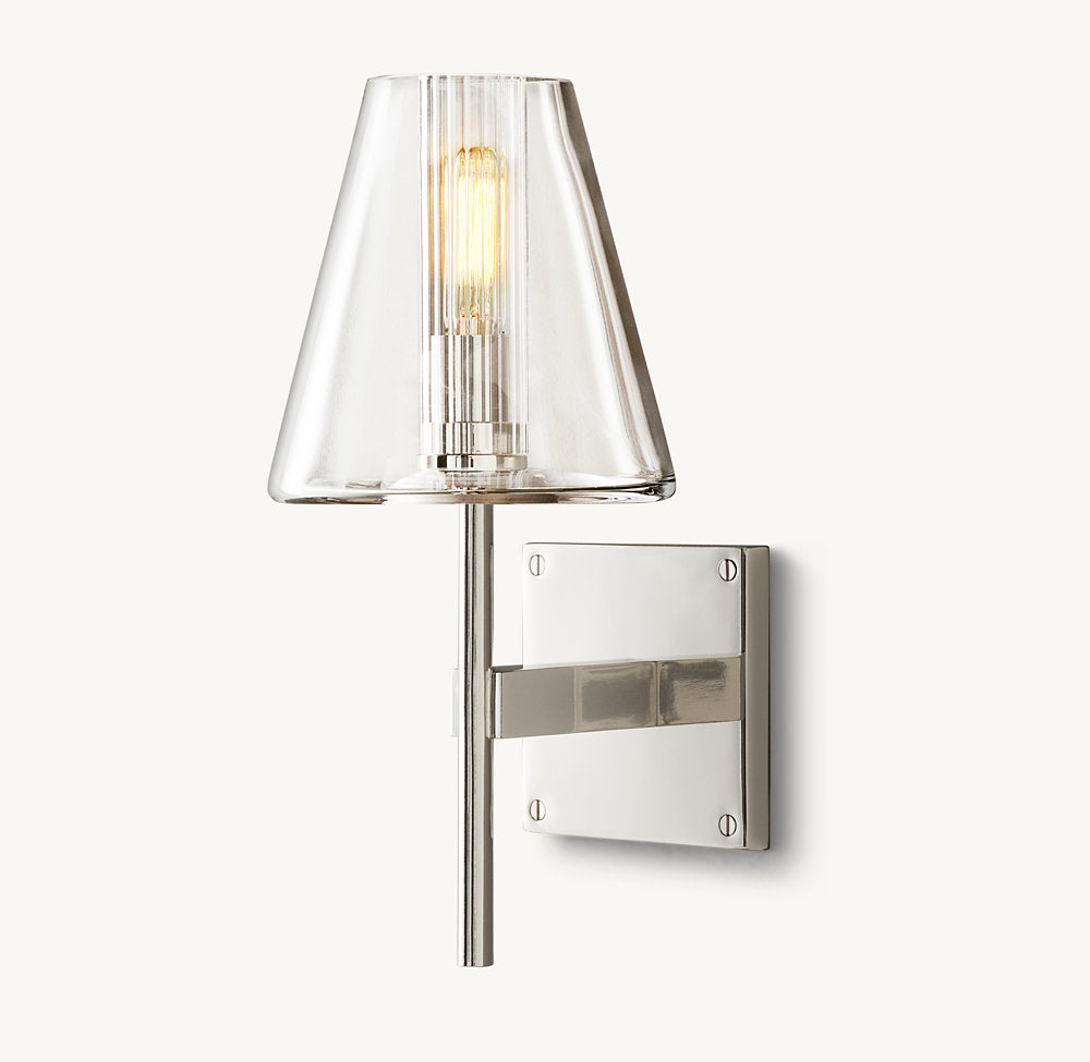 Clear Tapered Glass Brass Sconce