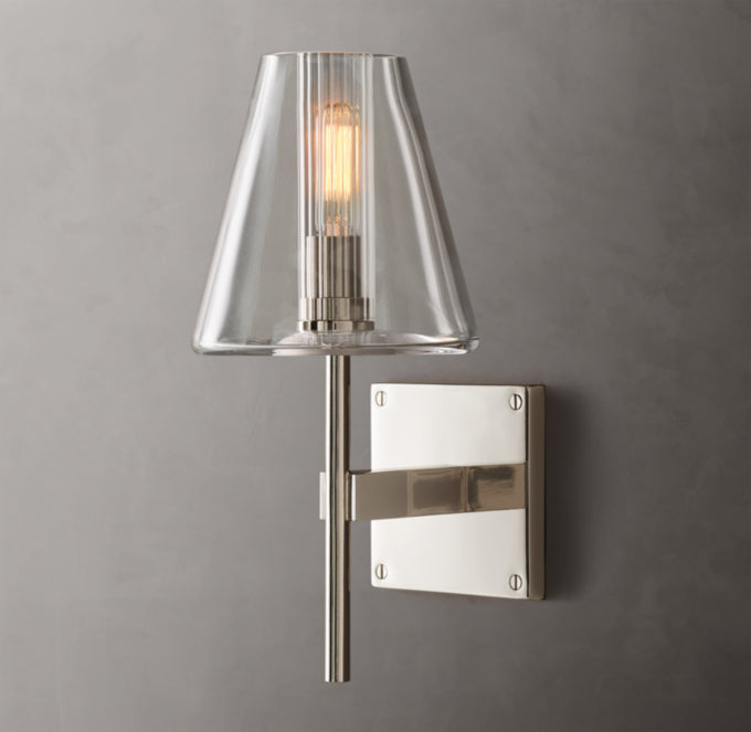 Clear Tapered Glass Brass Sconce