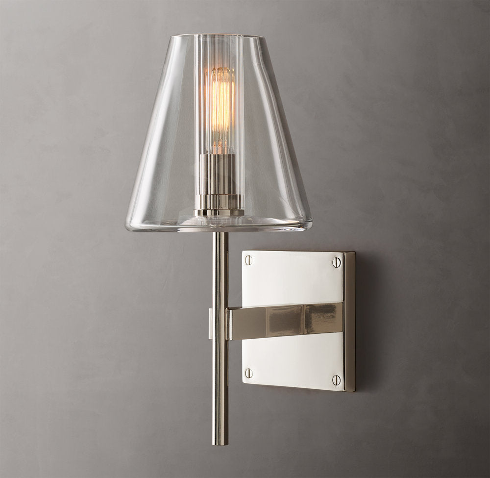 Clear Tapered Glass Brass Sconce