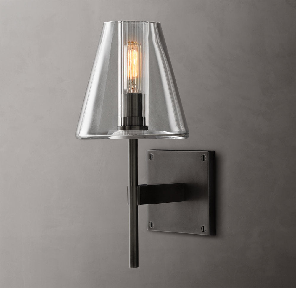 Clear Tapered Glass Brass Sconce
