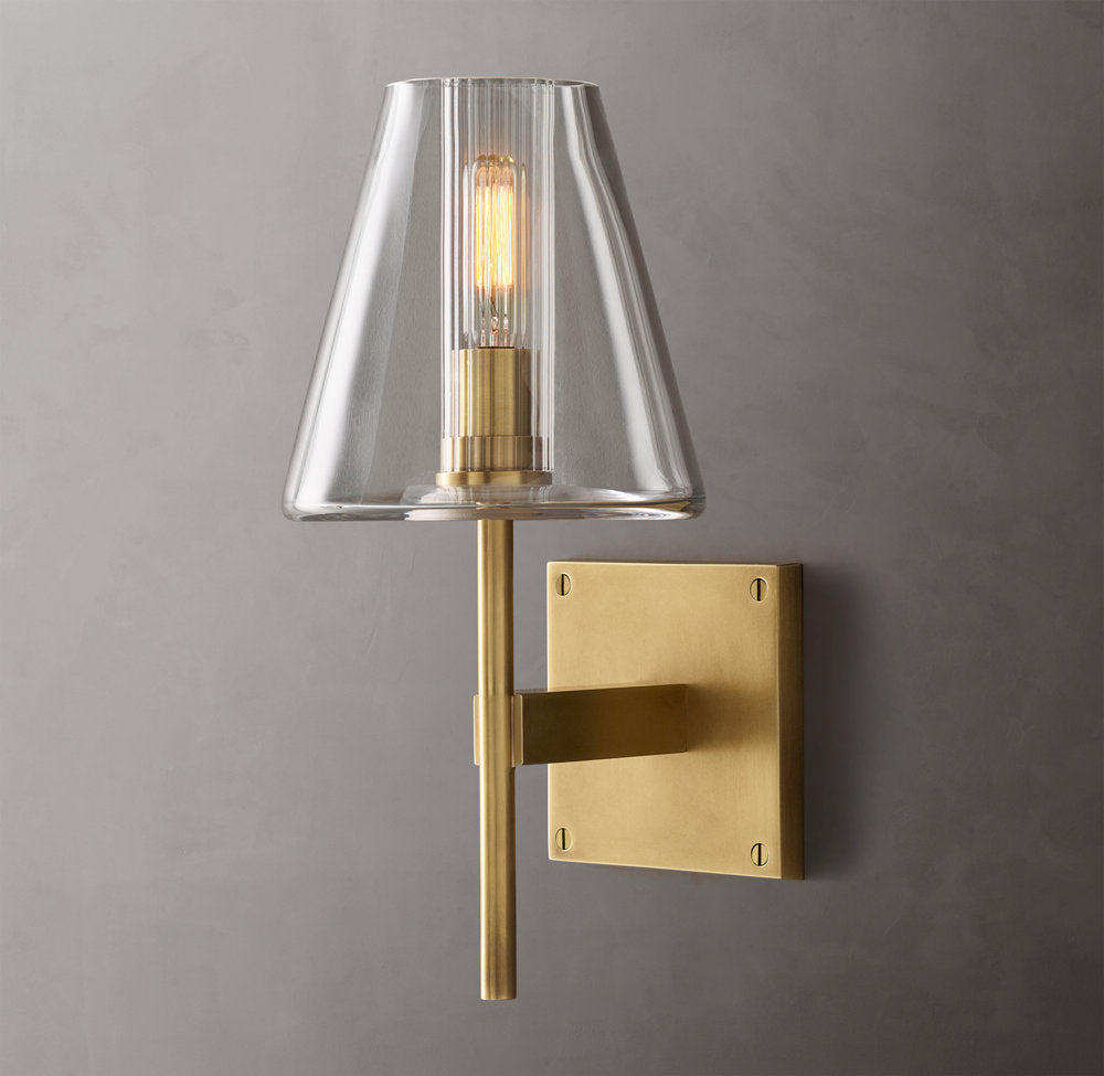 Clear Tapered Glass Brass Sconce