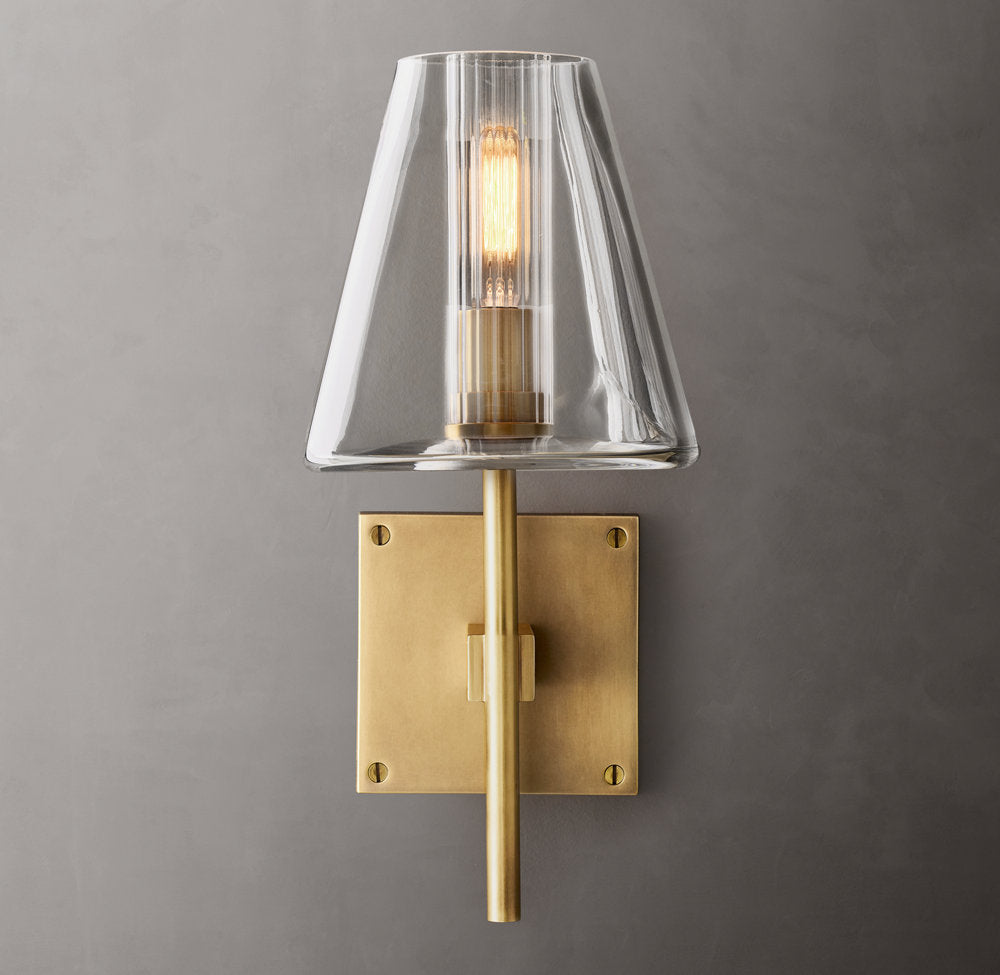 Clear Tapered Glass Brass Sconce