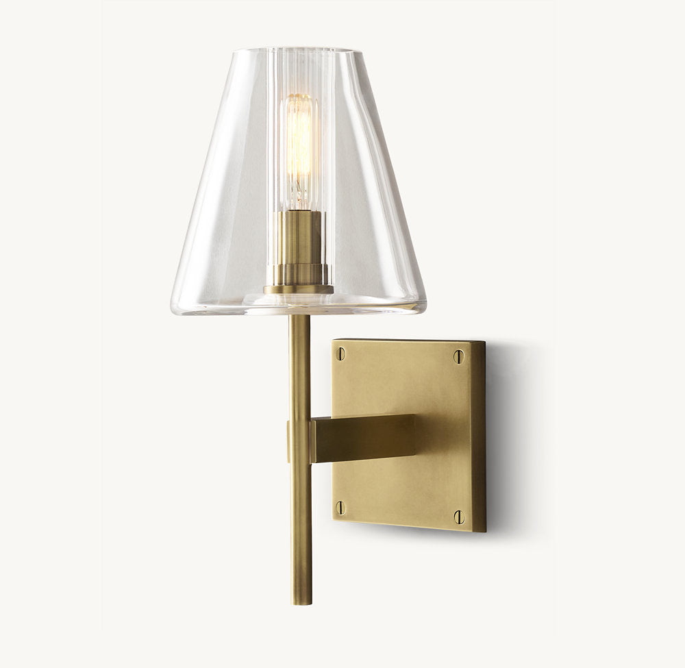 Clear Tapered Glass Brass Sconce