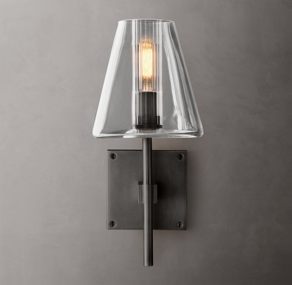 Clear Tapered Glass Brass Sconce