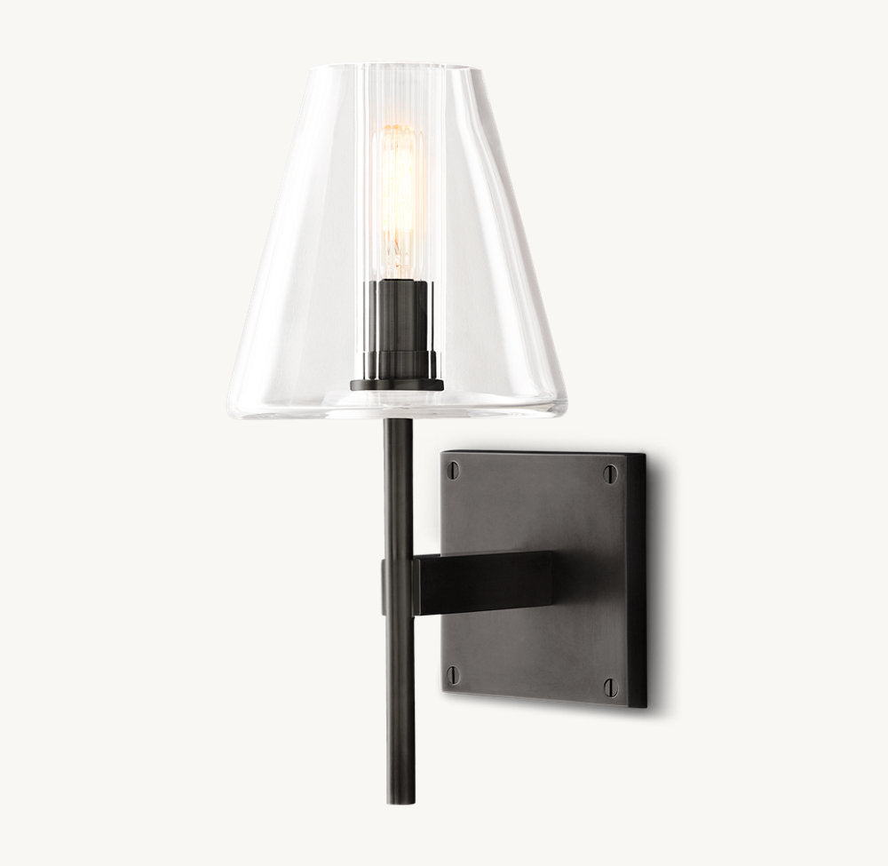 Clear Tapered Glass Brass Sconce