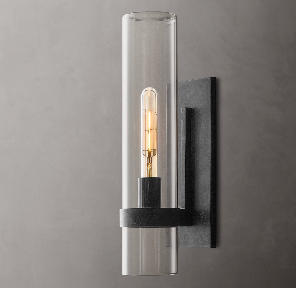 Closed Blown Glass Outdoor Column Sconce