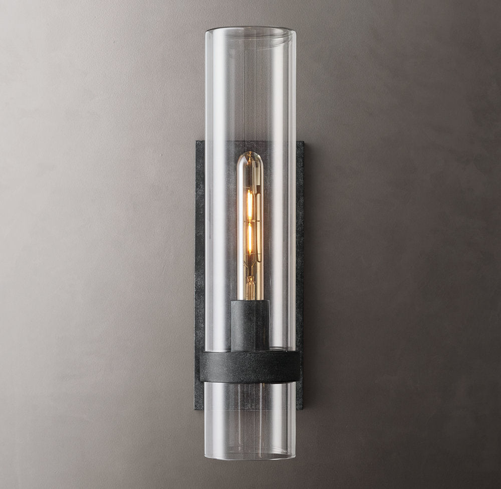 Closed Blown Glass Outdoor Column Sconce