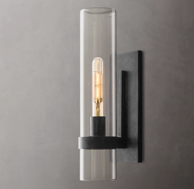 Closed Blown Glass Outdoor Column Sconce