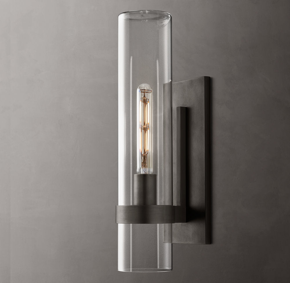 Closed Blown Glass Outdoor Column Sconce