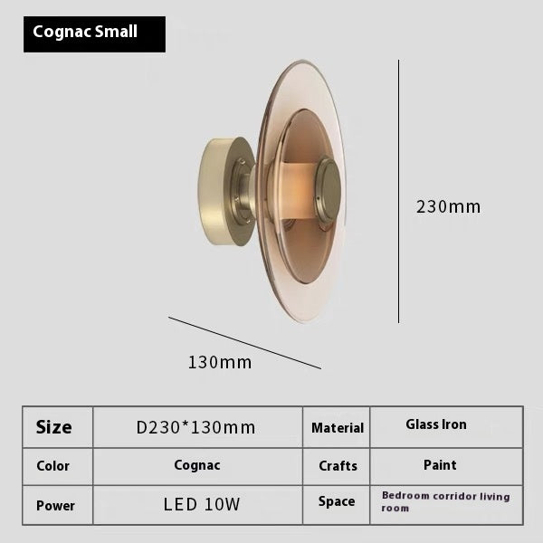 Cognac Glass Metal Wall Light / Tricolor Light / 23CM Smoky Gray