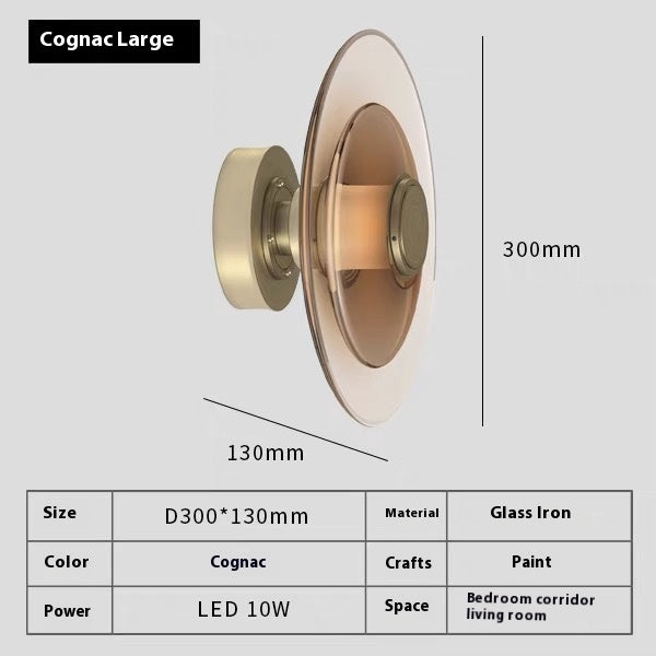 Cognac Glass Metal Wall Light / Tricolor Light / 30CM Smoky Gray