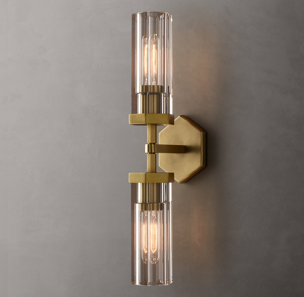 Crystal Cylinder Brass Linear Sconce