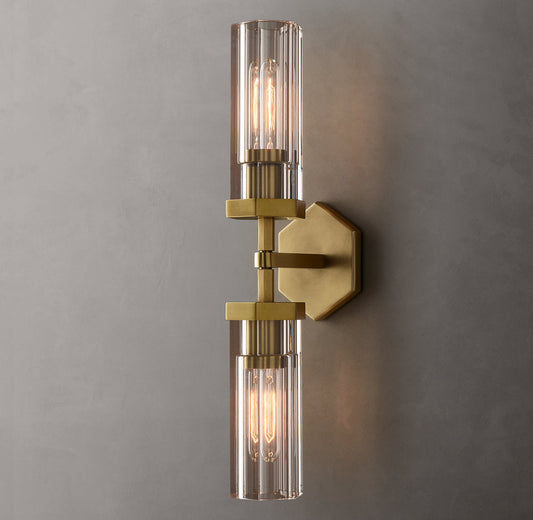 Crystal Cylinder Brass Linear Sconce