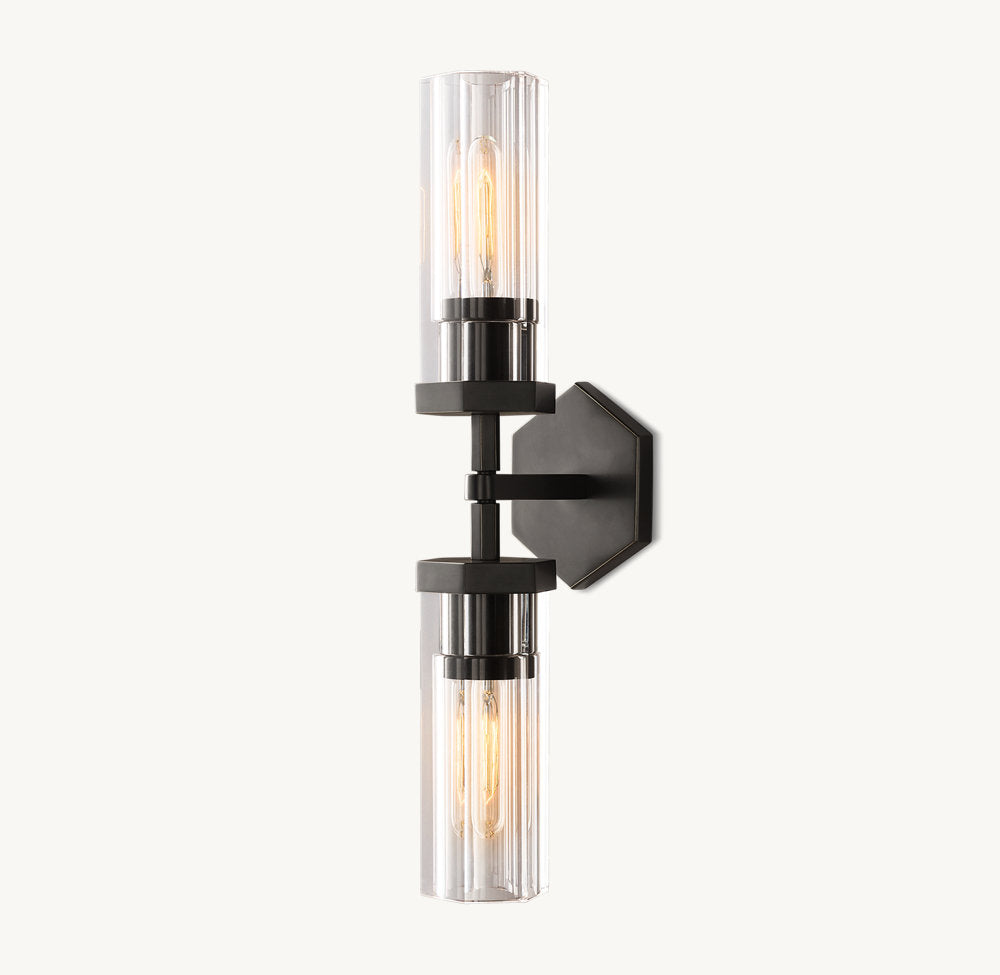 Crystal Cylinder Brass Linear Sconce