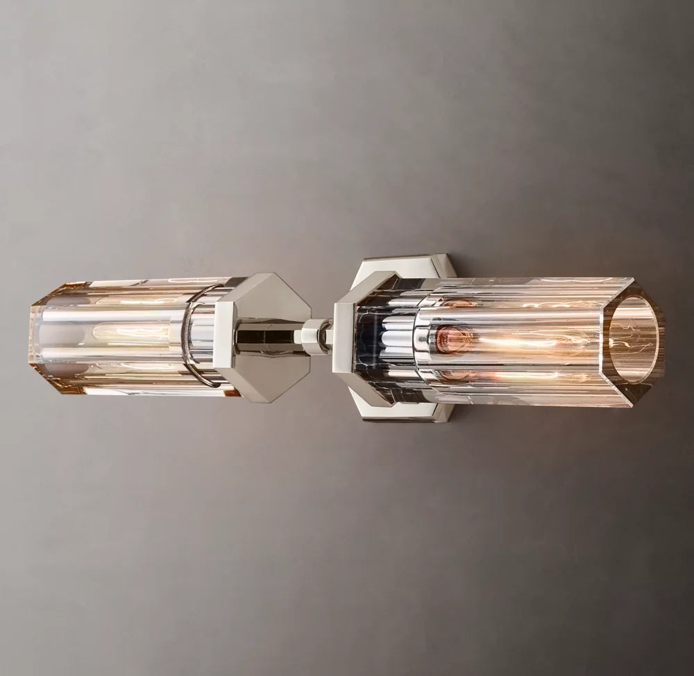Crystal Cylinder Brass Linear Sconce