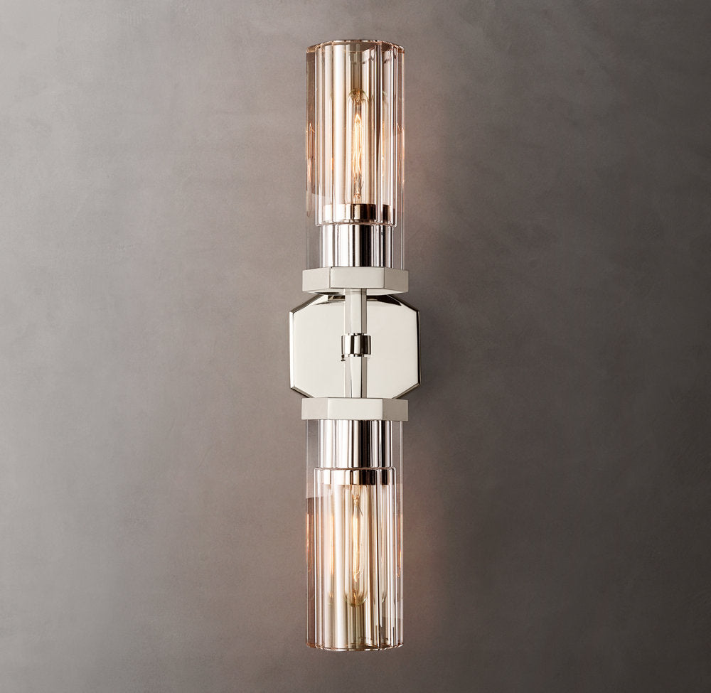 Crystal Cylinder Brass Linear Sconce