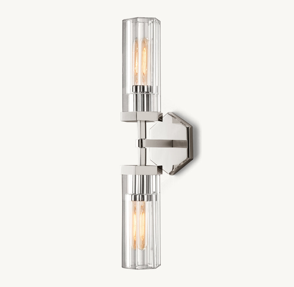 Crystal Cylinder Brass Linear Sconce