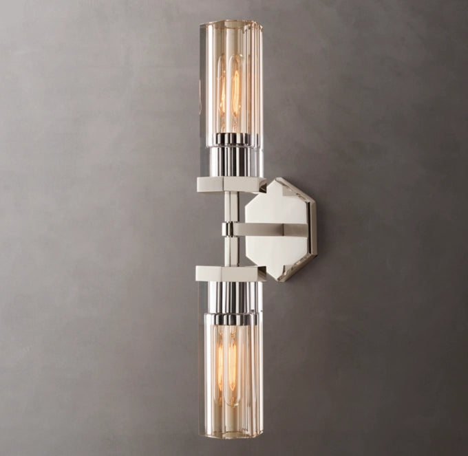 Crystal Cylinder Brass Linear Sconce