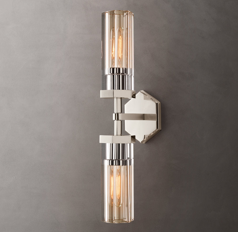 Crystal Cylinder Brass Linear Sconce