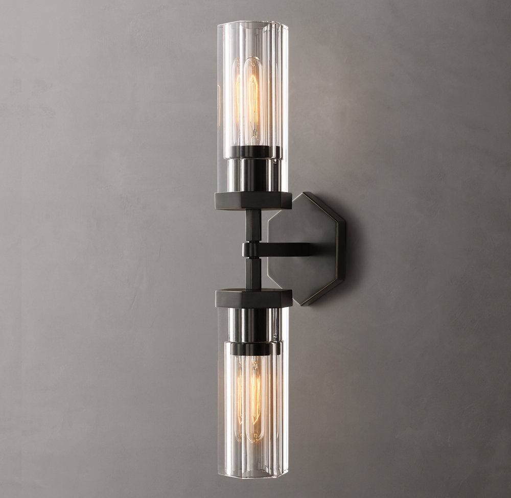 Crystal Cylinder Brass Linear Sconce