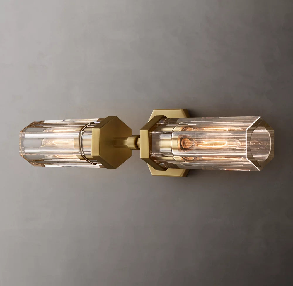 Crystal Cylinder Brass Linear Sconce