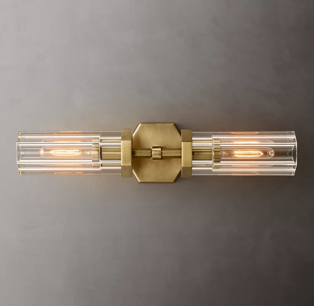 Crystal Cylinder Brass Linear Sconce