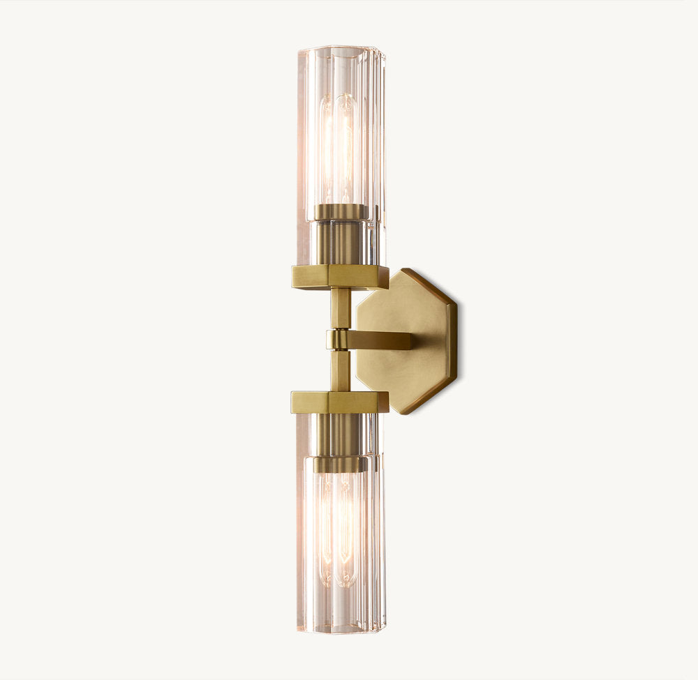 Crystal Cylinder Brass Linear Sconce