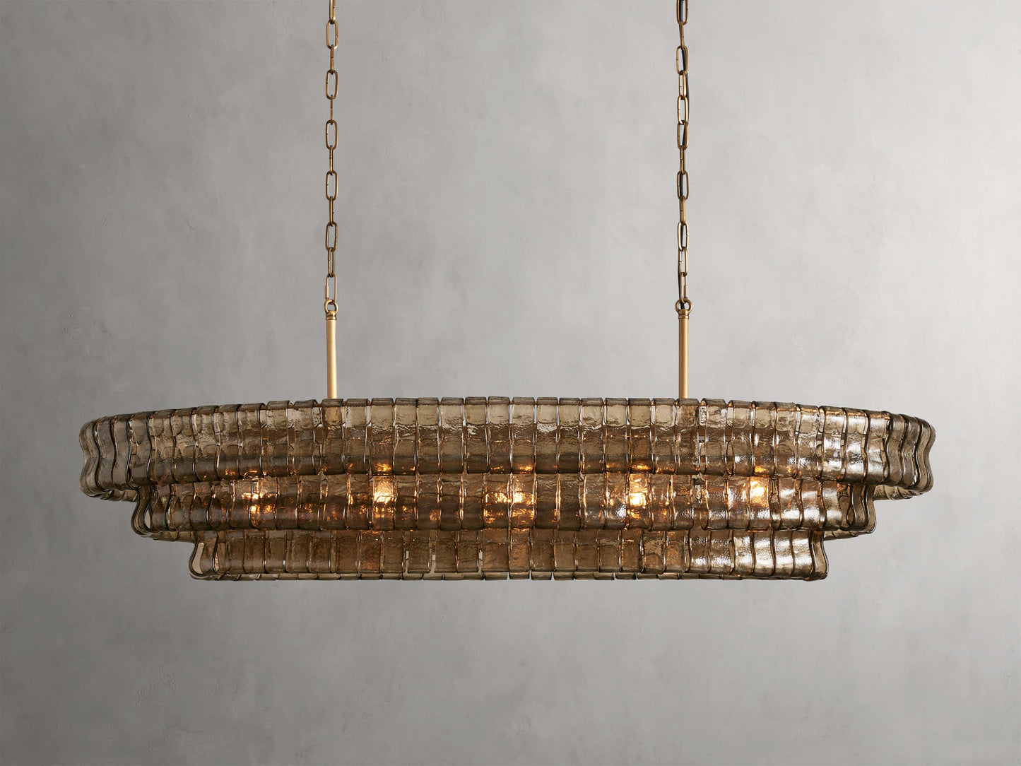 Curved Glass Oval Brass Chandelier