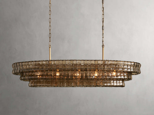 Curved Glass Oval Brass Chandelier